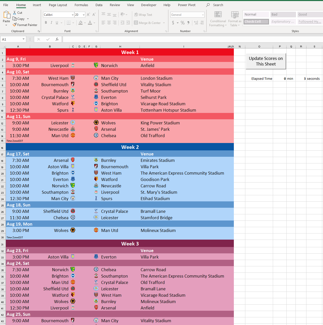 Interactive Premier League Table In Excel Download Yi s Blog